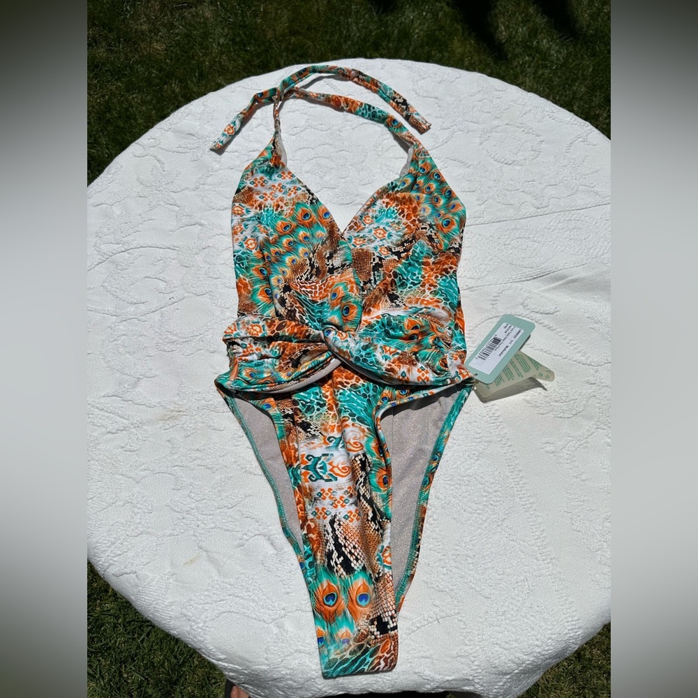 NWT Luli Fama Untamed Orange and Green One Piece Swim